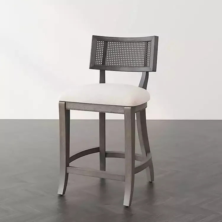 Bar Stools & Counter Height Stools-Kirklands Home Gray Upholstered Farmhouse Counter Stool