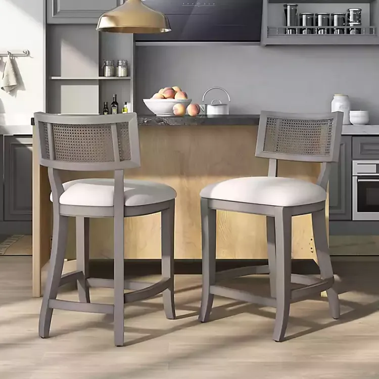 Bar Stools & Counter Height Stools-Kirklands Home Gray Upholstered Farmhouse Counter Stool