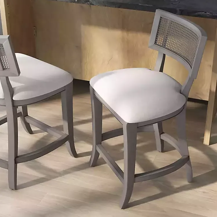 Bar Stools & Counter Height Stools-Kirklands Home Gray Upholstered Farmhouse Counter Stool