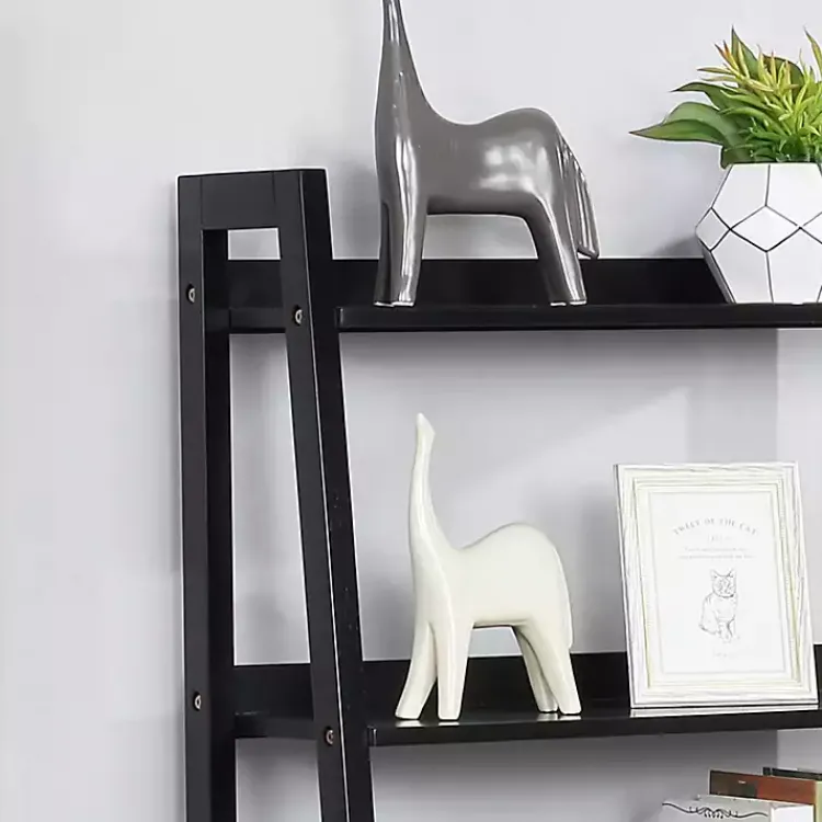 Bookshelves-Kirklands Home Wood 5-Shelf Leaning Bookshelf Black