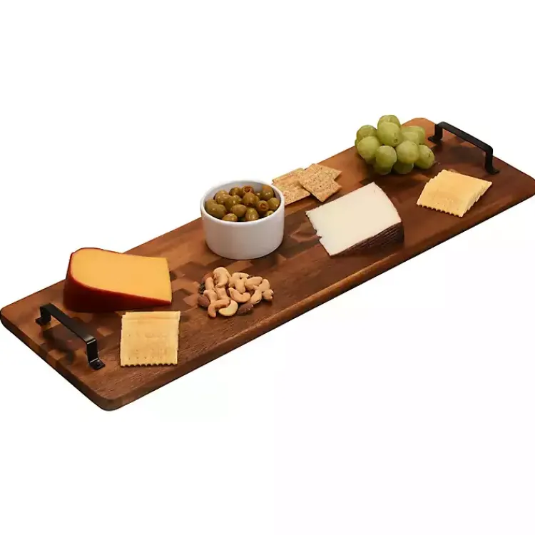 Serving & Entertaining-Kirklands Home Natural Acacia Long Tray with Handles Brown