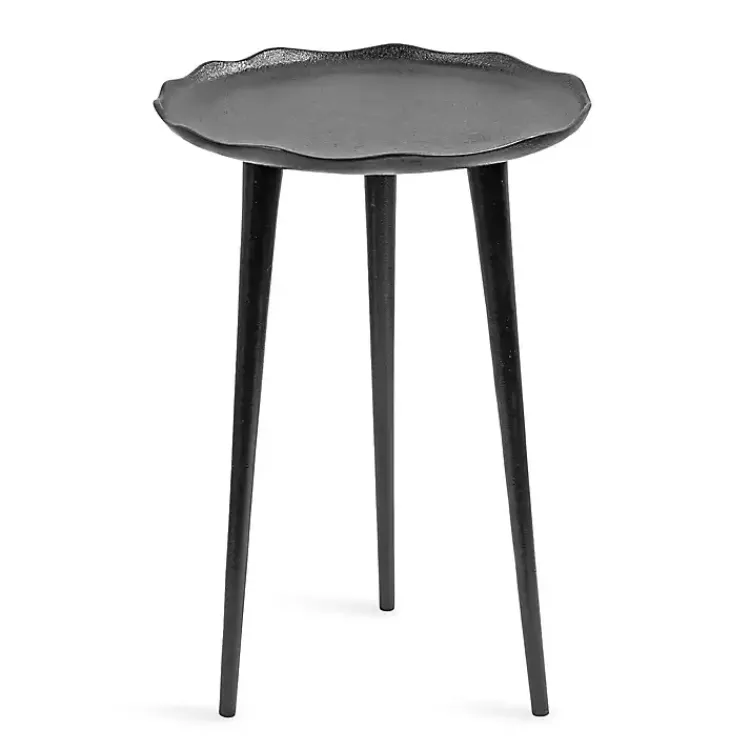 Accent & End Tables-Kirklands Home Metal Deckled Edge Round Side Table Black