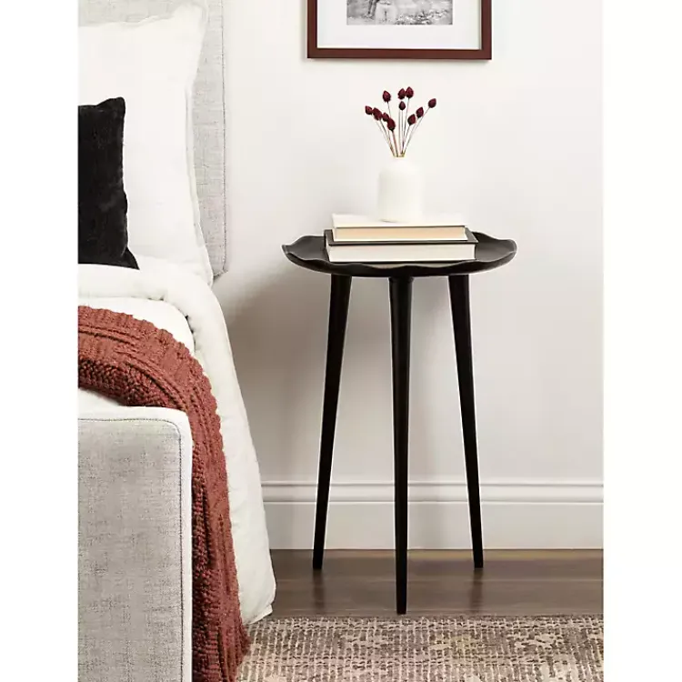 Accent & End Tables-Kirklands Home Metal Deckled Edge Round Side Table Black