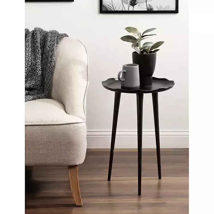 Accent & End Tables-Kirklands Home Metal Deckled Edge Round Side Table Black