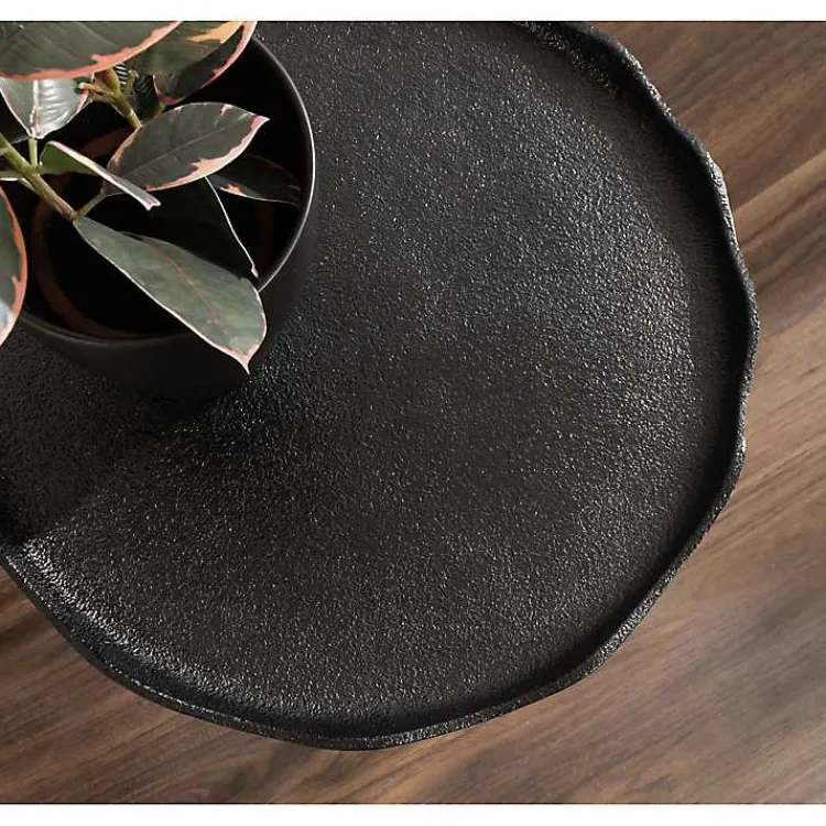 Accent & End Tables-Kirklands Home Metal Deckled Edge Round Side Table Black