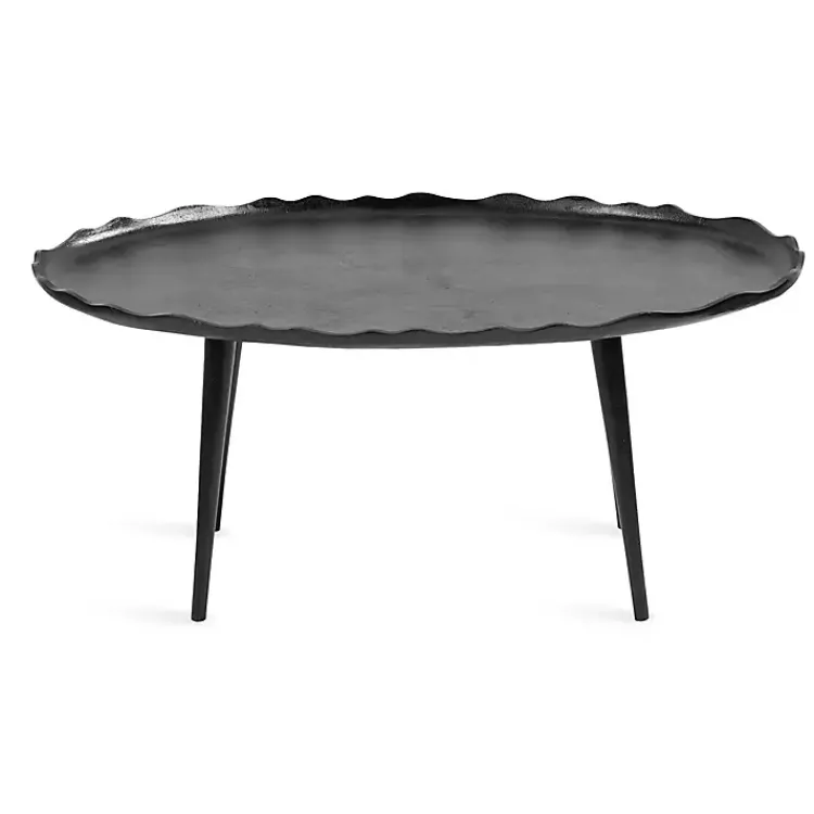 Coffee Tables-Kirklands Home Metal Deckled Edge Oval Coffee Table Black