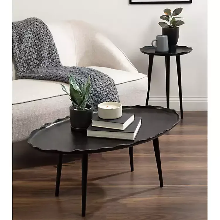 Coffee Tables-Kirklands Home Metal Deckled Edge Oval Coffee Table Black