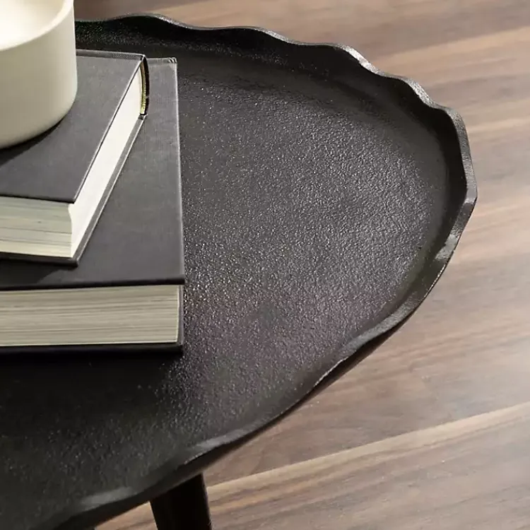 Coffee Tables-Kirklands Home Metal Deckled Edge Oval Coffee Table Black