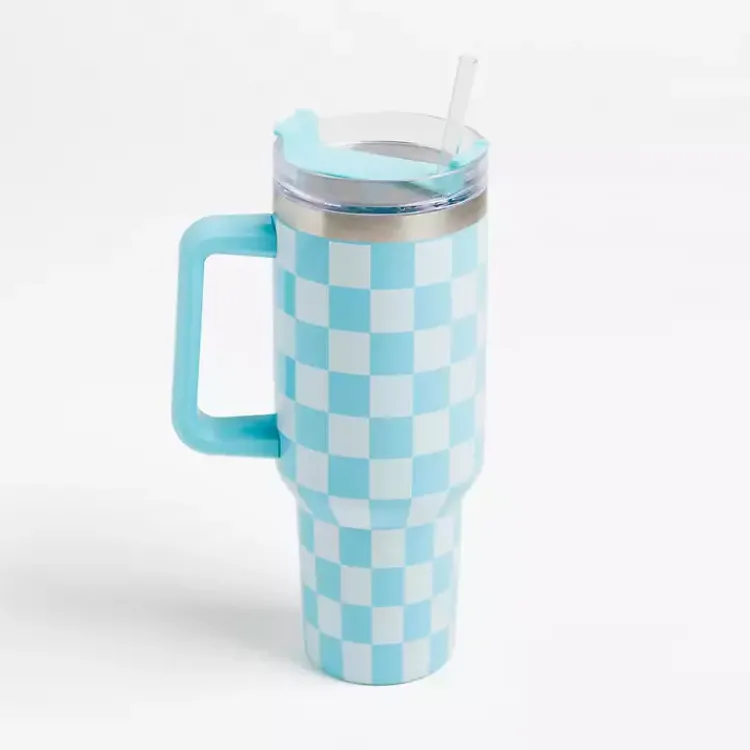 Glassware & Drinkware-Kirklands Home Checkered Otto 40 oz. Insulated Tumbler Blue