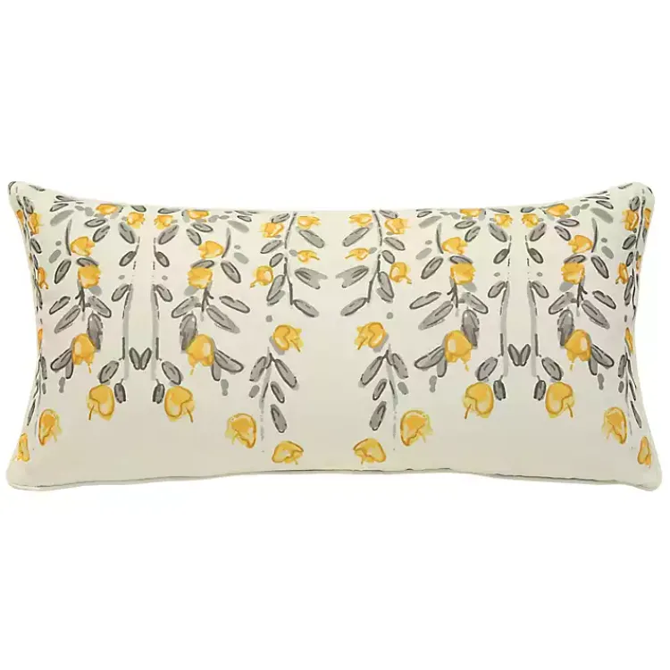 Outdoor Cushions & Pillows-Kirklands Home Yellow & Gray Floral Outdoor Pillow