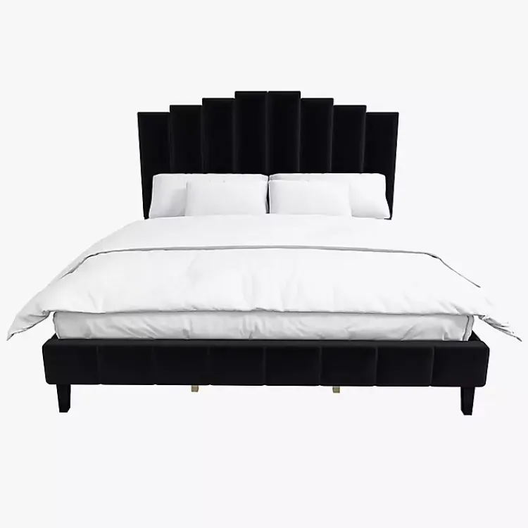 Beds & Headboards-Kirklands Home Modern Tufted Platform King Bed Black