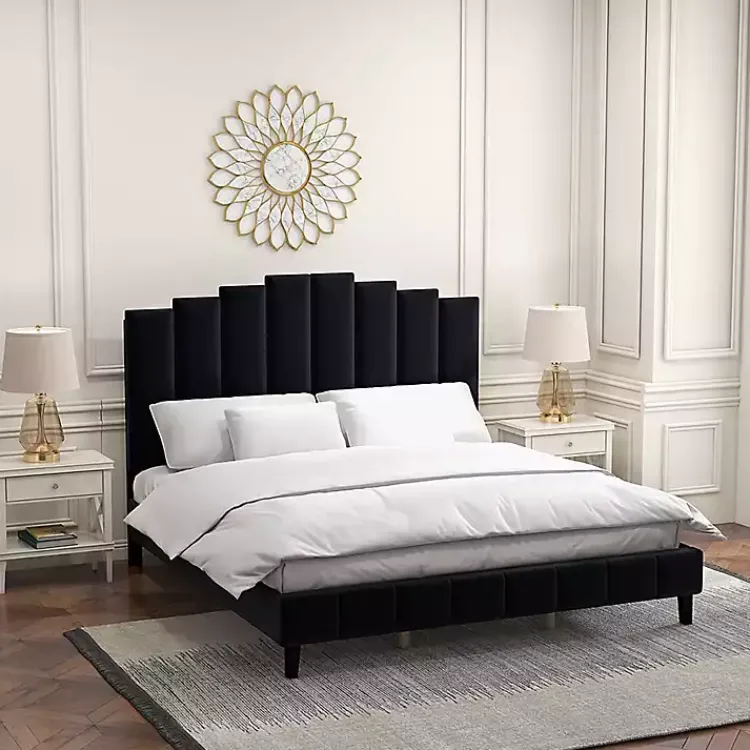 Beds & Headboards-Kirklands Home Modern Tufted Platform King Bed Black