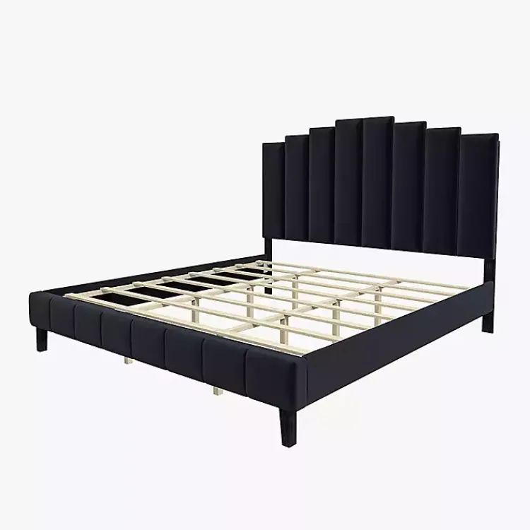 Beds & Headboards-Kirklands Home Modern Tufted Platform King Bed Black
