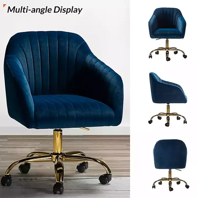 Office Furniture-Kirklands Home Navy Velvet Swivel Jacyln Office Chair Blue