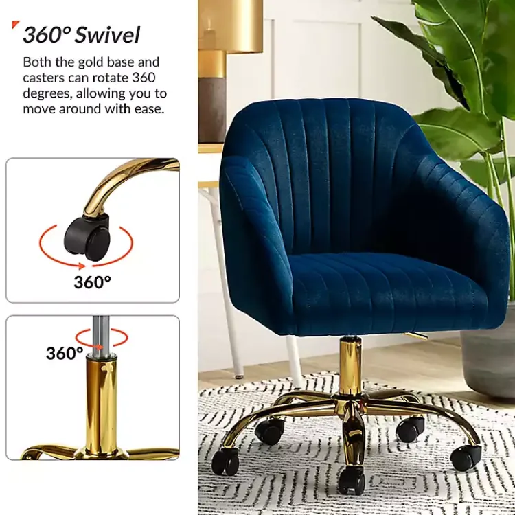 Office Furniture-Kirklands Home Navy Velvet Swivel Jacyln Office Chair Blue