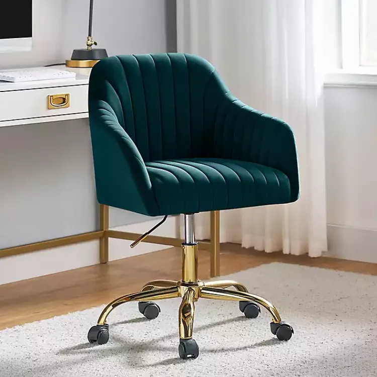 Office Furniture-Kirklands Home Teal Velvet Swivel Jacyln Office Chair Blue