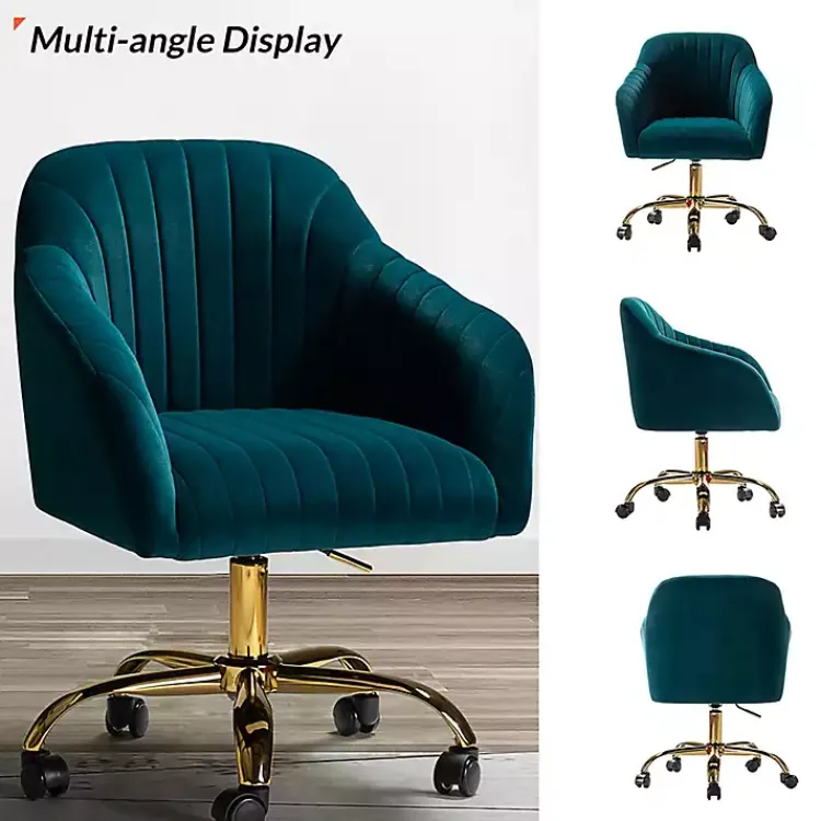 Office Furniture-Kirklands Home Teal Velvet Swivel Jacyln Office Chair Blue