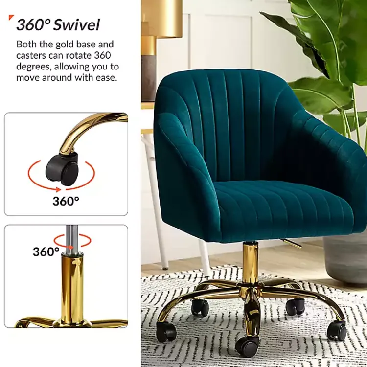 Office Furniture-Kirklands Home Teal Velvet Swivel Jacyln Office Chair Blue