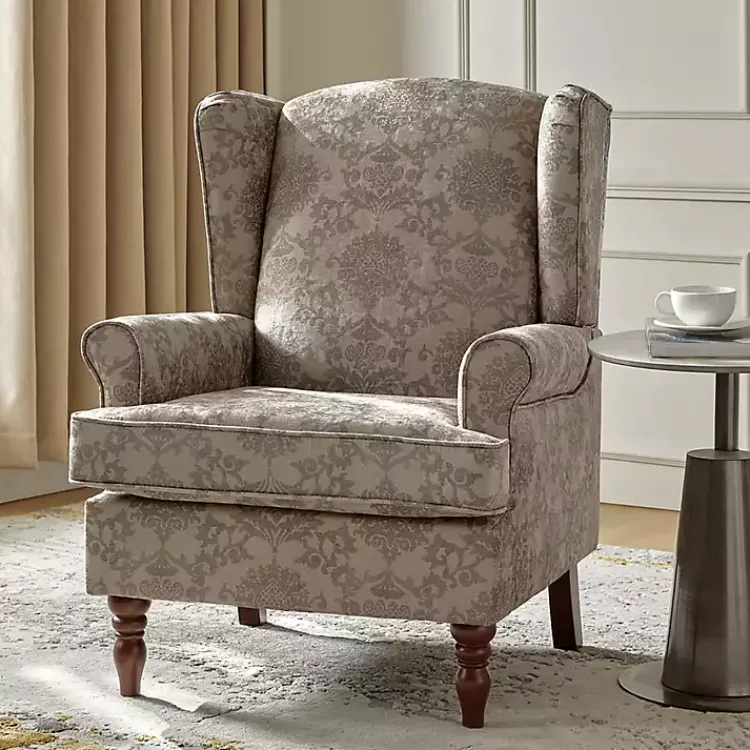 Accent Chairs-Kirklands Home Floral Brocade Wingback Ella Armchair Brown