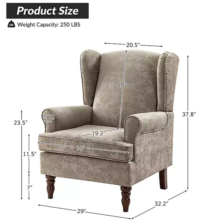 Accent Chairs-Kirklands Home Floral Brocade Wingback Ella Armchair Brown