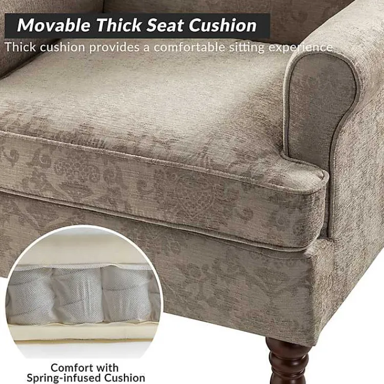 Accent Chairs-Kirklands Home Floral Brocade Wingback Ella Armchair Brown