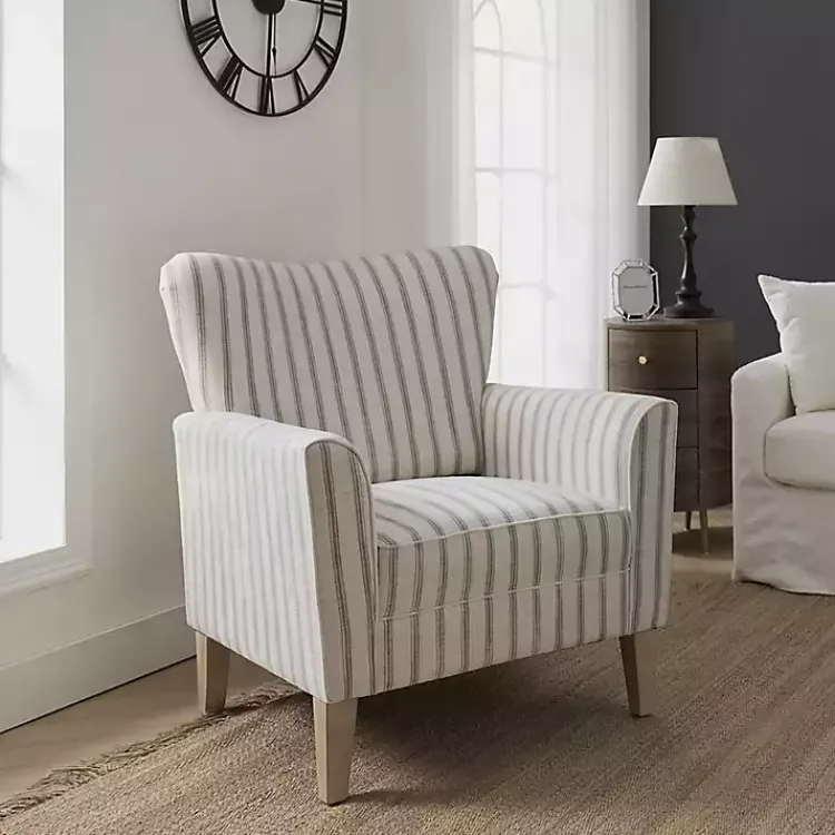 Accent Chairs-Kirklands Home Gustaf Gray Striped Armchair