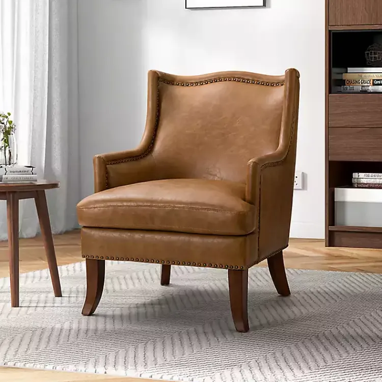 Accent Chairs-Kirklands Home Camel Faux Leather Ophelia Accent Chair Tan
