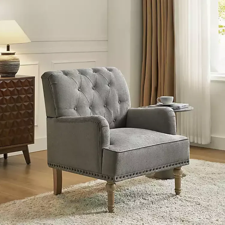 Accent Chairs-Kirklands Home Tufted Britt Accent Chair Gray