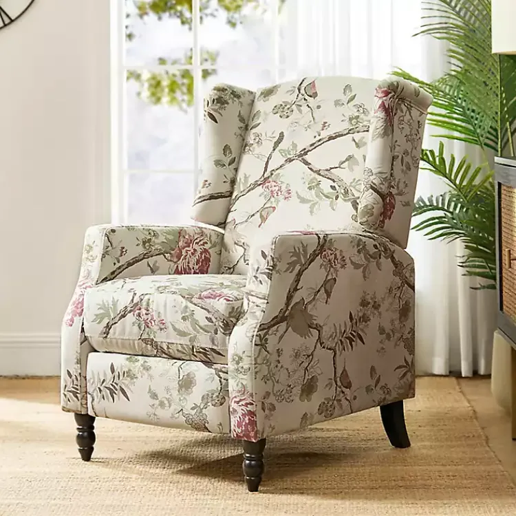 Accent Chairs-Kirklands Home Cream Vintage Floral Reclining Armchair