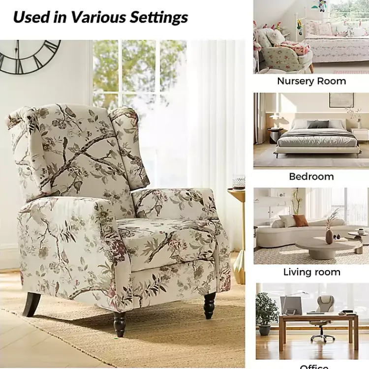 Accent Chairs-Kirklands Home Cream Vintage Floral Reclining Armchair