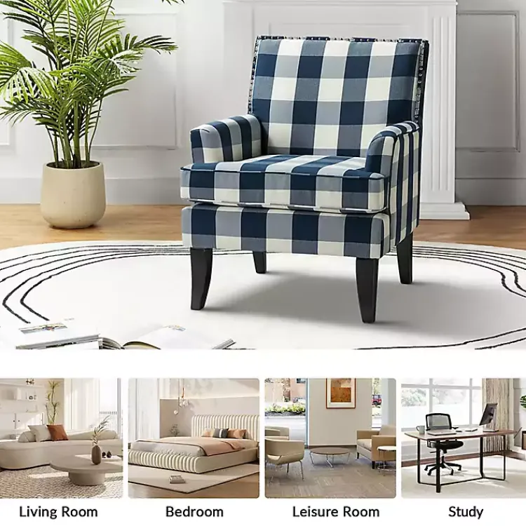 Accent Chairs-Kirklands Home Navy Buffalo Check Upholstered Armchair Blue