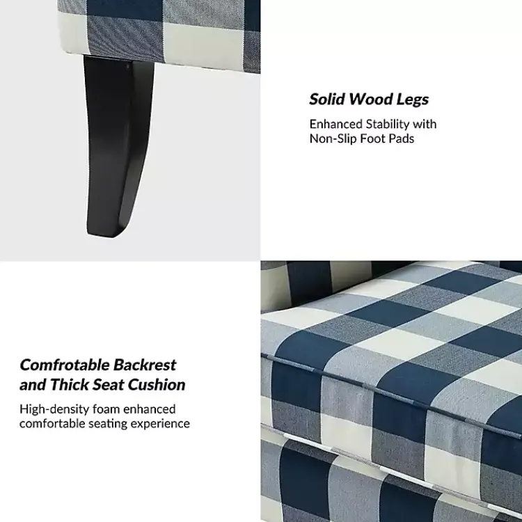 Accent Chairs-Kirklands Home Navy Buffalo Check Upholstered Armchair Blue