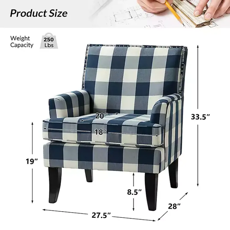 Accent Chairs-Kirklands Home Navy Buffalo Check Upholstered Armchair Blue