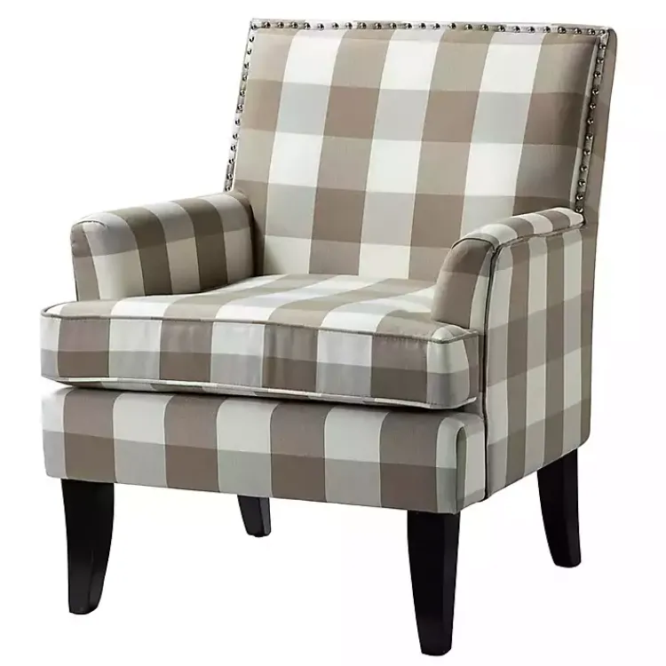 Accent Chairs-Kirklands Home Beige Buffalo Check Upholstered Armchair Brown