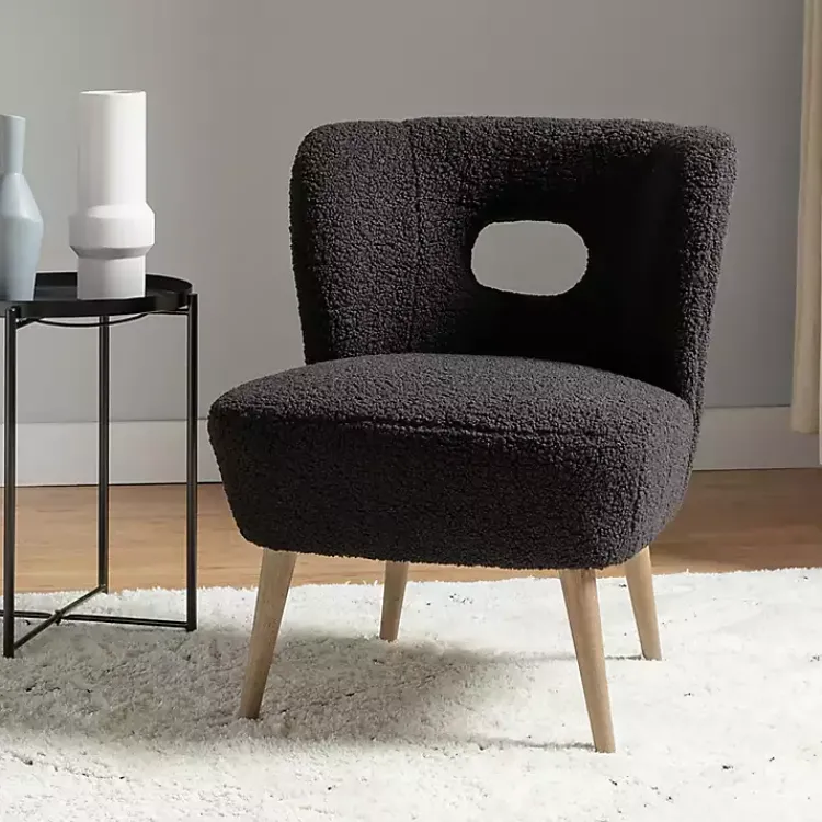 Accent Chairs-Kirklands Home Sherpa Barrel Accent Chair Black
