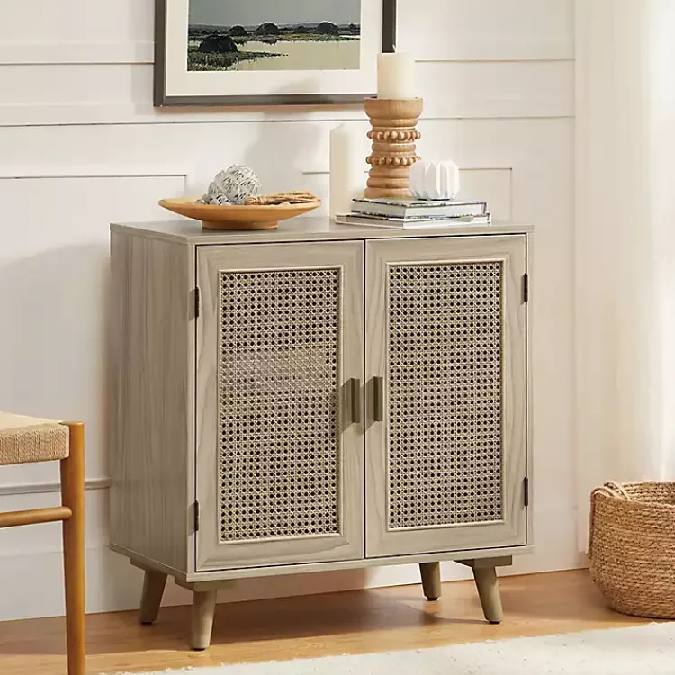 Cabinets & Sideboards-Kirklands Home Natural Wood and Rattan Carpinteria Cabinet Brown