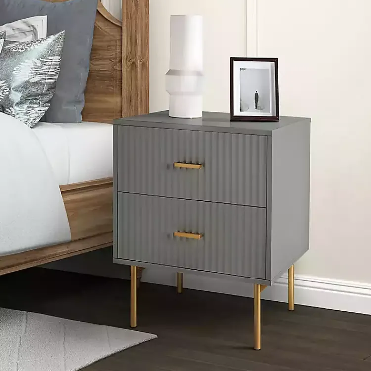 Nightstands-Kirklands Home and Gold Modern Ceandro Nightstand Gray