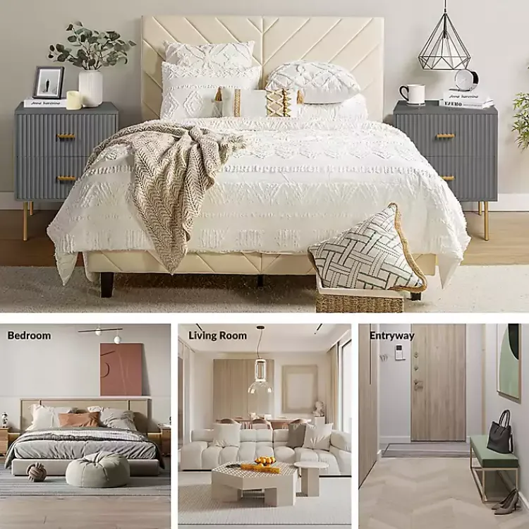 Nightstands-Kirklands Home and Gold Modern Ceandro Nightstand Gray