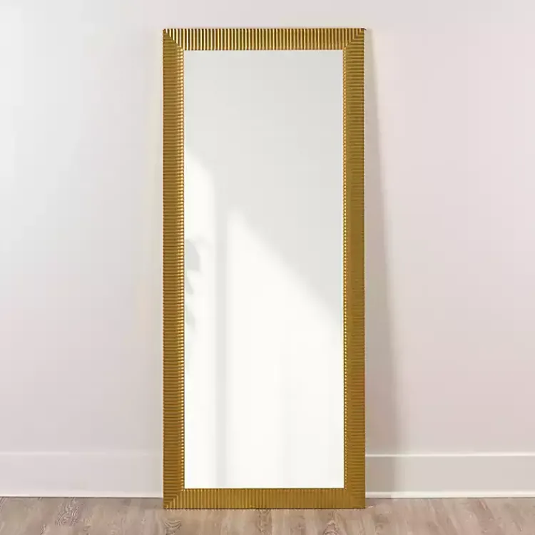 Full Length & Floor Mirrors-Kirklands Home Gold Ribbed Devin Profile Leaner Mirror