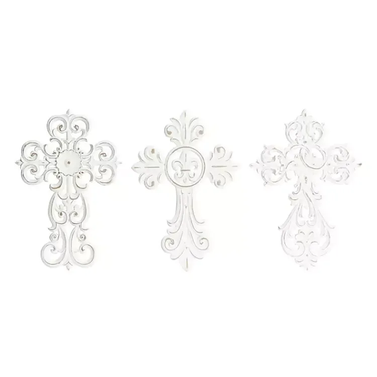 Wall Plaques-Kirklands Home Wood Wall Cross Wall Plaques, Set of 3 White