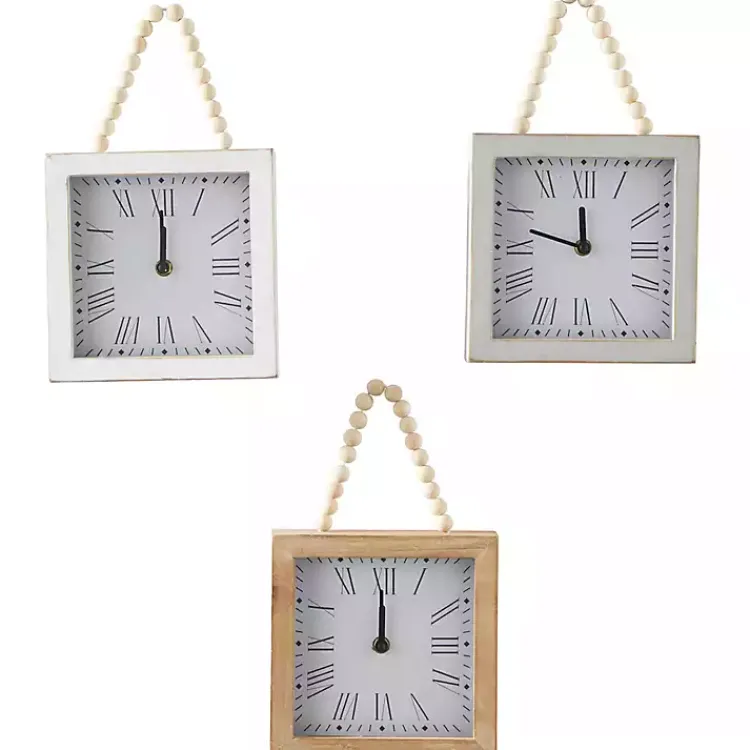 Clocks-Kirklands Home Square Wood Beaded Wall Clocks, Set of 3