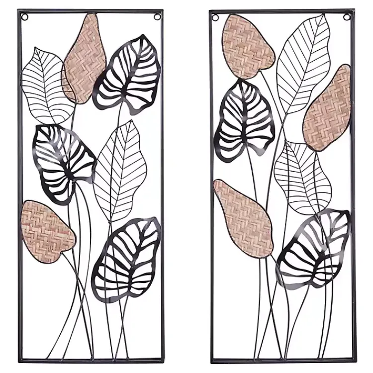 Wall Plaques-Kirklands Home Metal Palm Leaf Panel Wall Plaques, Set of 2