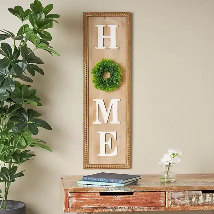 Wall Quotes & Signs-Kirklands Home Home Wreath Wood Panel Wall Plaque Brown