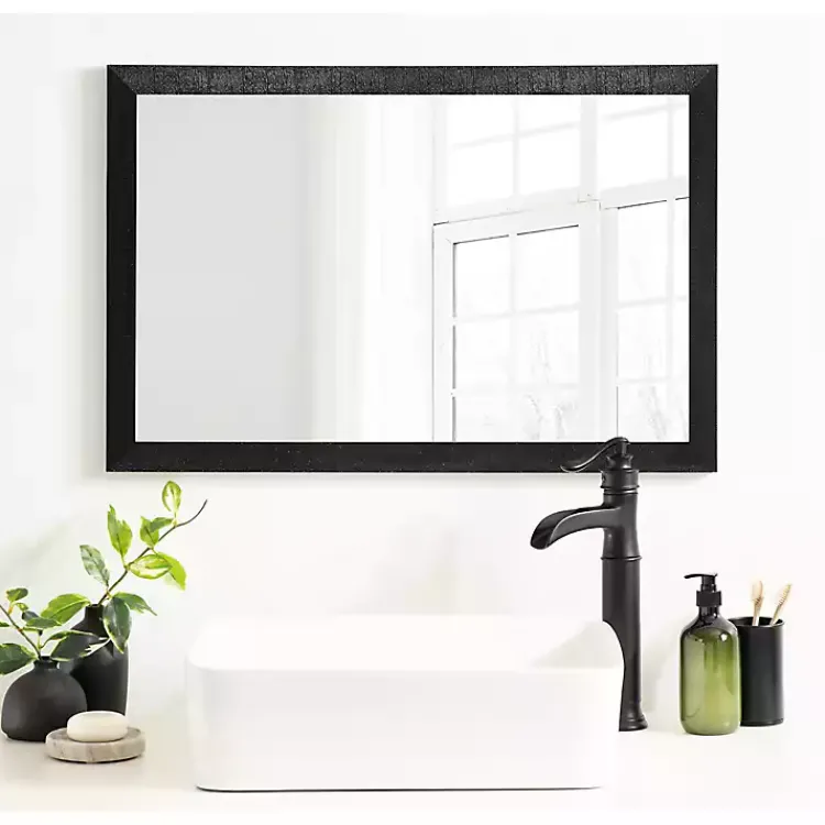 Decorative Mirrors-Kirklands Home Black Ribbed Renna Wall Mirror, 20x30 in.