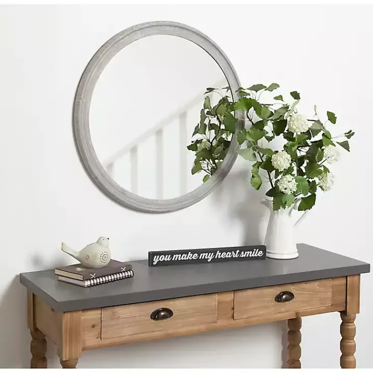 Decorative Mirrors-Kirklands Home Round Gray Mansell Wood Wall Mirror
