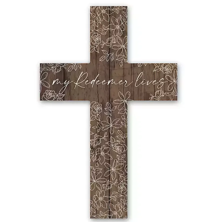 Wall Quotes & Signs-Kirklands Home My Redeemer Lives Cross Wall Plaque Brown