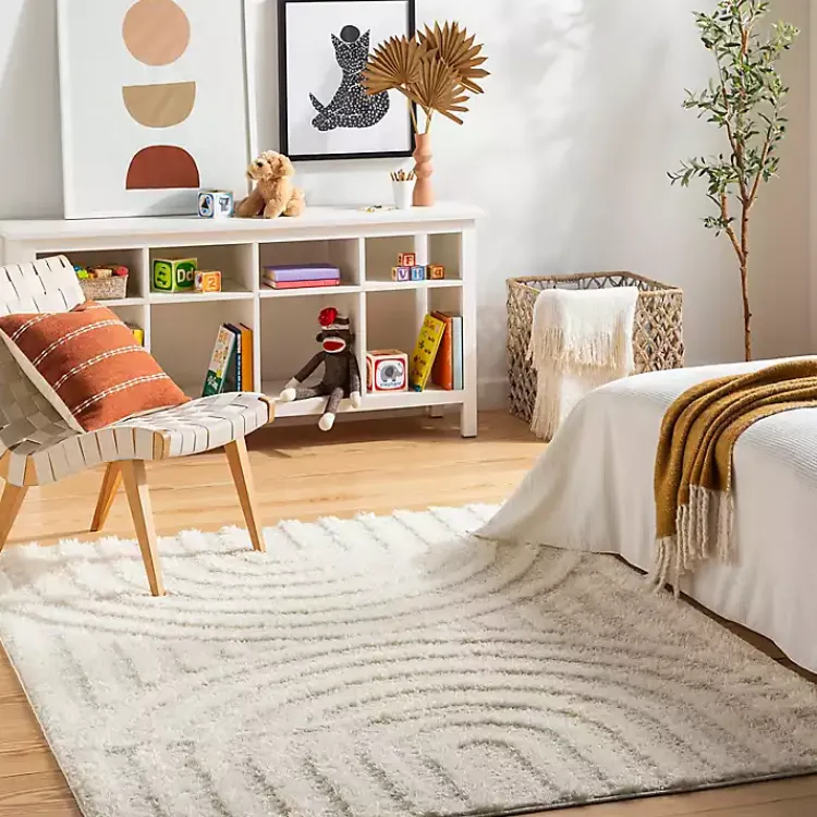 Area Rugs-Kirklands Home Cream Modern Curve Area Rug, 6x9 Ivory