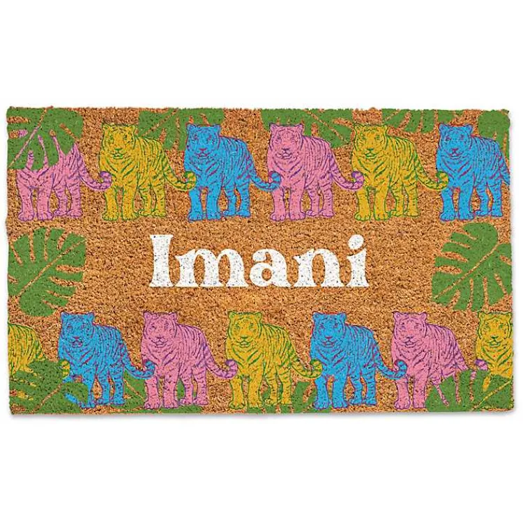 Doormats-Kirklands Home Personalized Colorful Tigers Coir Doormat
