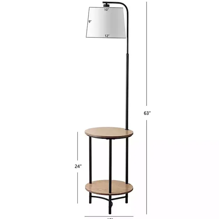 Floor Lamps-Kirklands Home Black Metal Floor Lamp with Wood Shelves White