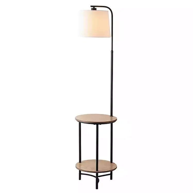 Floor Lamps-Kirklands Home Black Metal Floor Lamp with Wood Shelves White